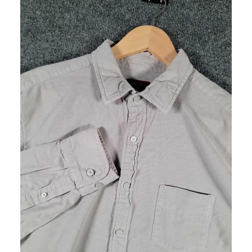 Untuckit Caprone Shirt Mens Large Regular Gray Corduroy Long Sleeve Button Front